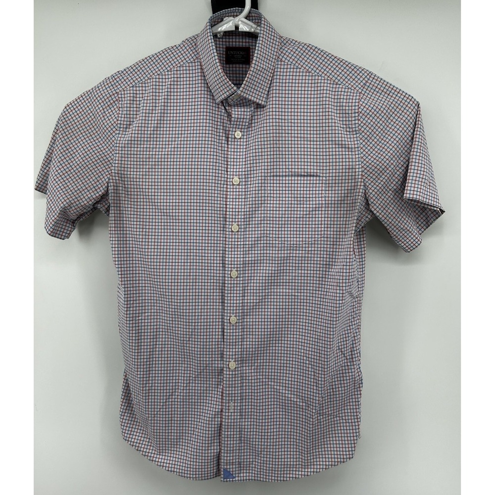 Untuckit Tall Slim Multicolored Checkered Nylon Short Sleeve Button Down Medium